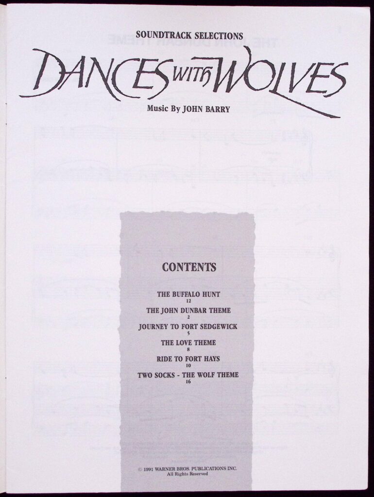 Dances with Wolves (Soundtrack Selections) - Warner Bros 1991 - PF0747 - Table of Contents